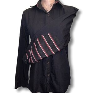 New Iron and Resin Jack Threads Black Long Sleeve Button Down W/Striped Sleeves